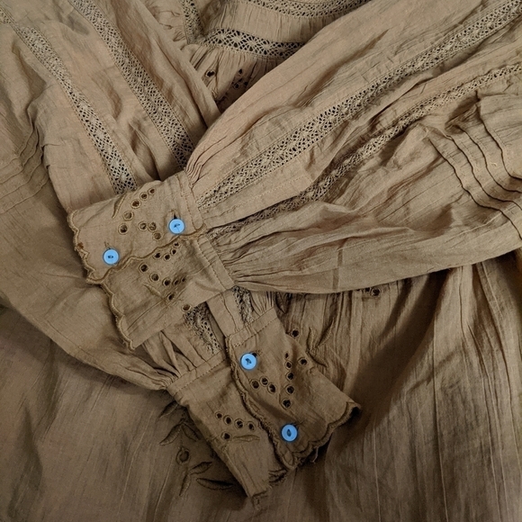 Free PEOPLE faraway fields blouse top embroidered boho xs - Picture 12 of 15